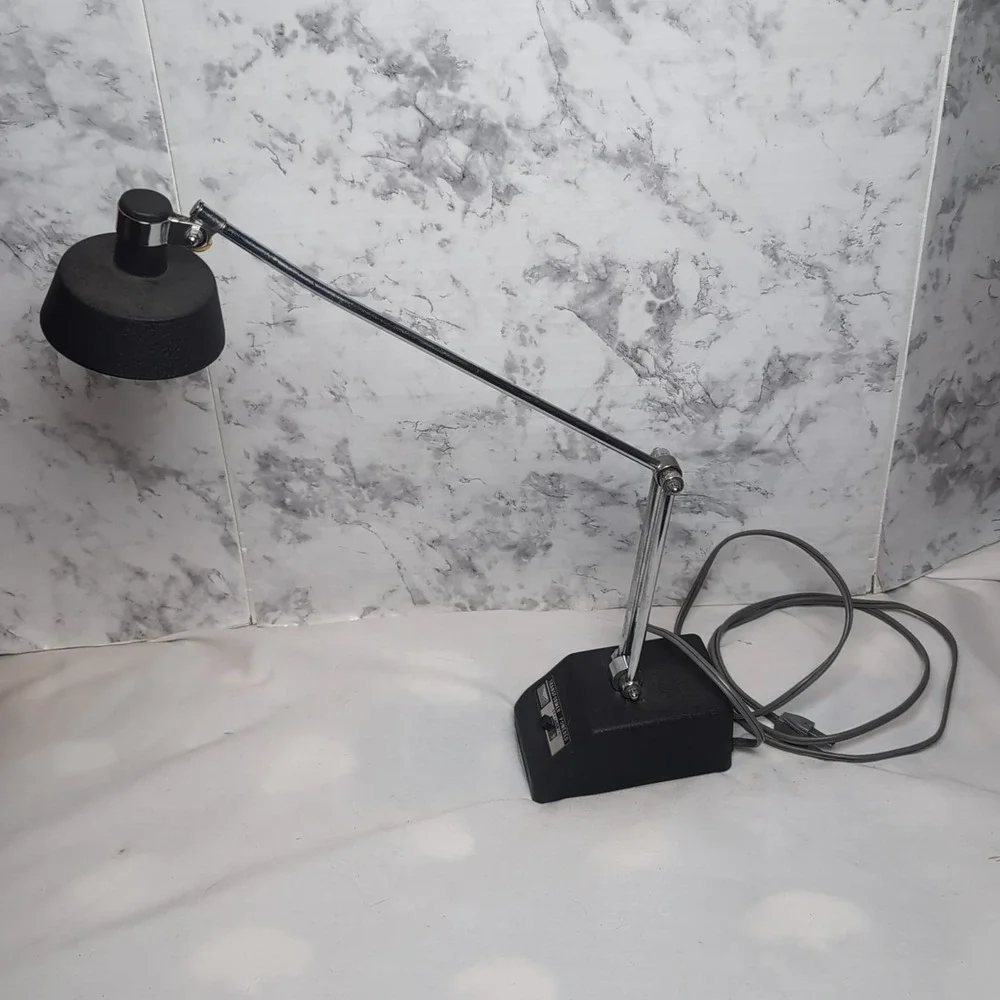 Vintage MCM Black/Chrome Transformer Powered Adjustable Desk Lamp Low/Hi Beams